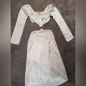 We Wore What ivory cutout long sleeve midi dress